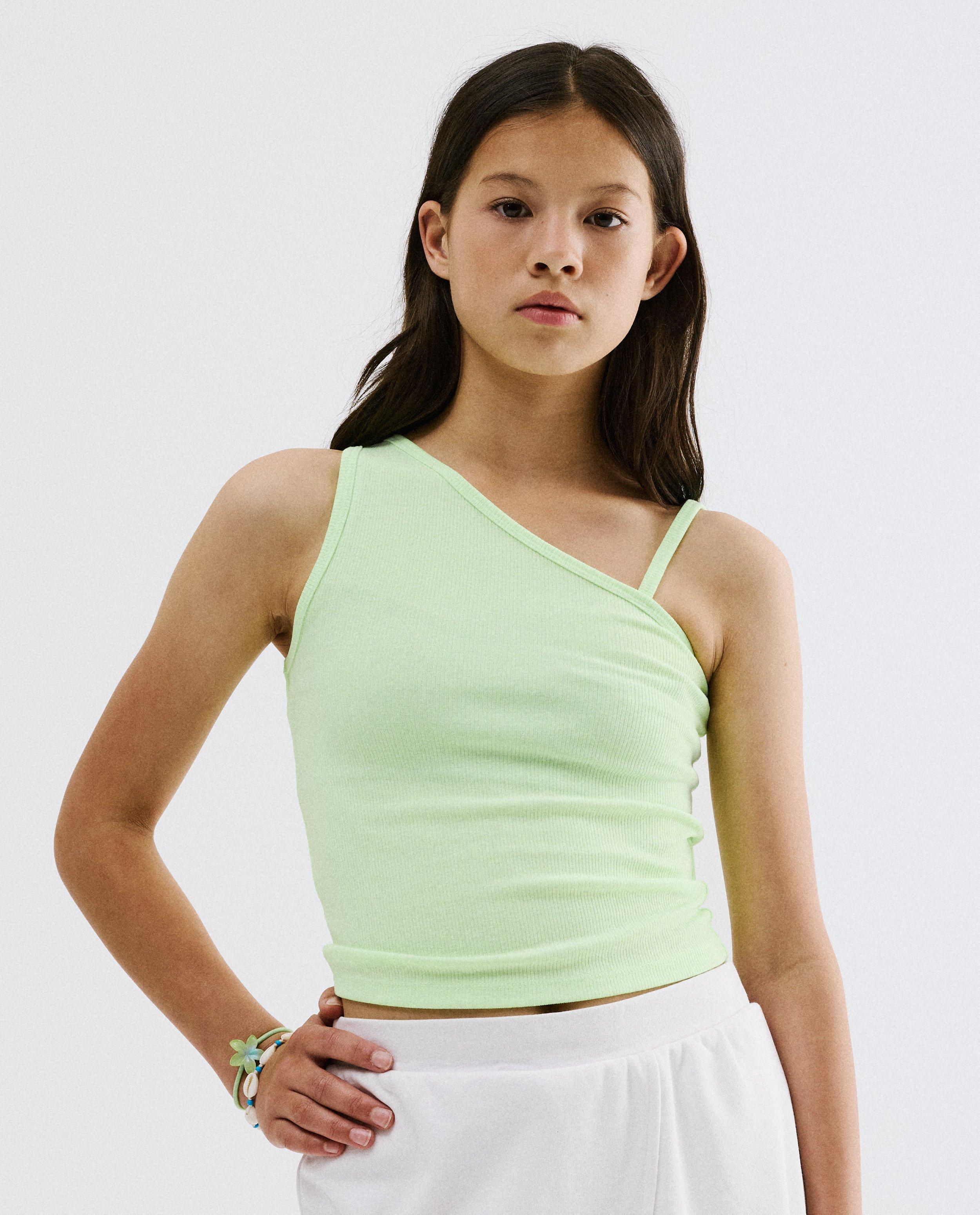 Asymmetrische top met fijn ribpatroon - Product Detail - lichtgeel - afbeelding nummer 1
