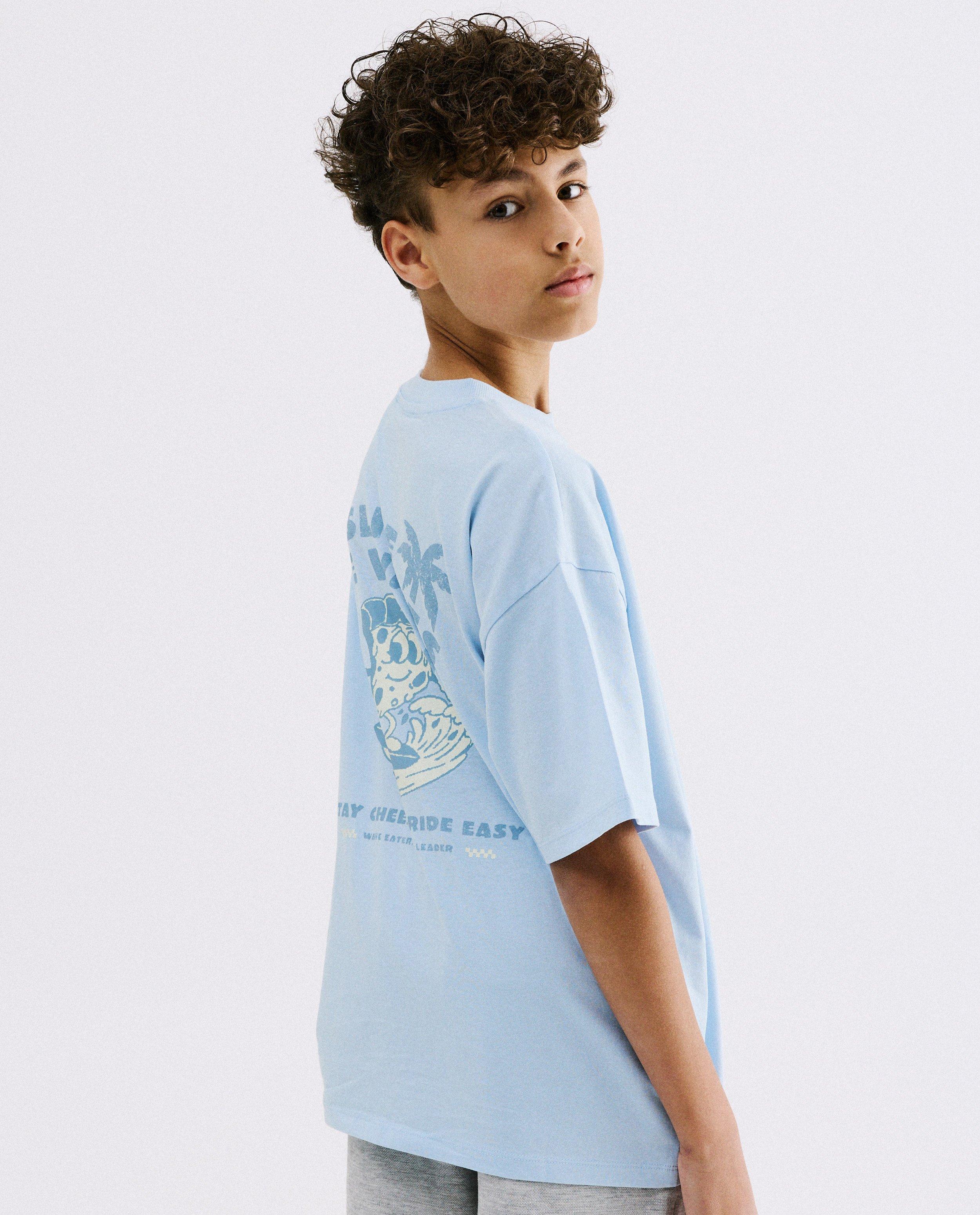 T-shirt avec un imprim&eacute; au dos - D&eacute;tails du produit - bleu clair - image num&eacute;ro 1