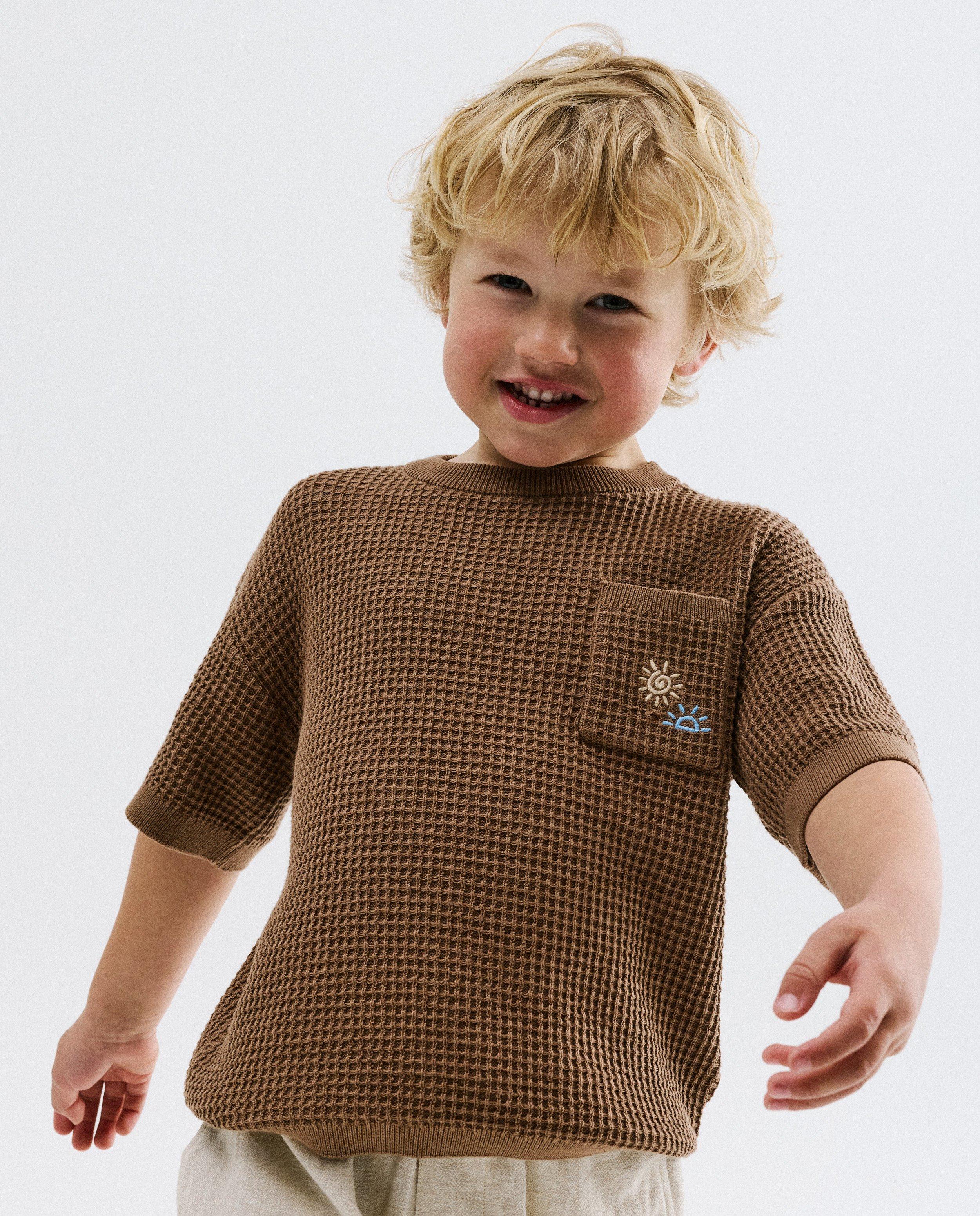 T-shirt textur&eacute;, loose fit - D&eacute;tails du produit - brun - image num&eacute;ro 1