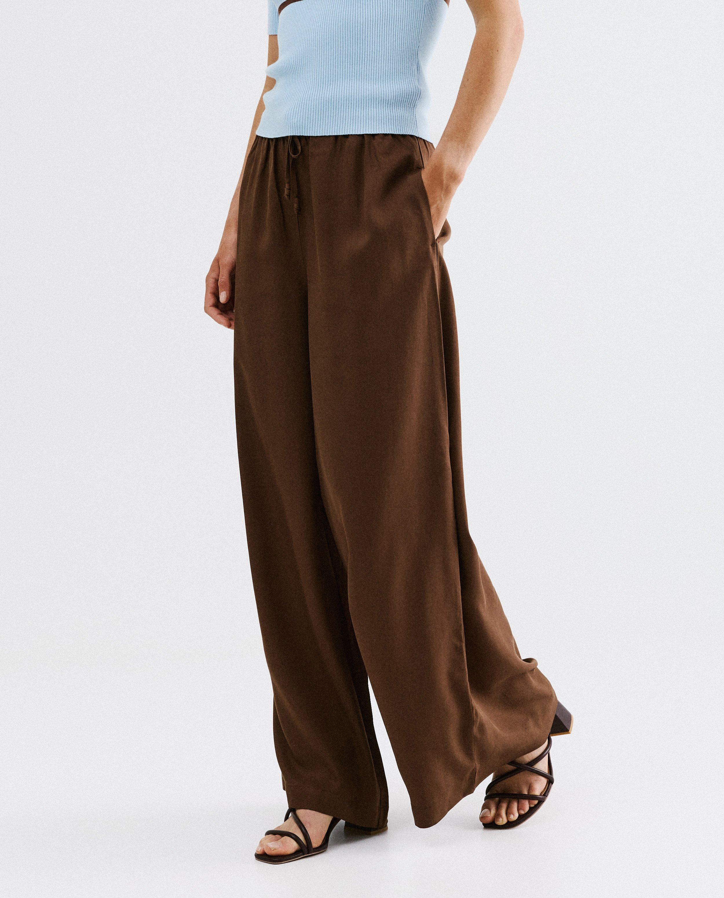 Broeken - Bruine broek, wide leg fit