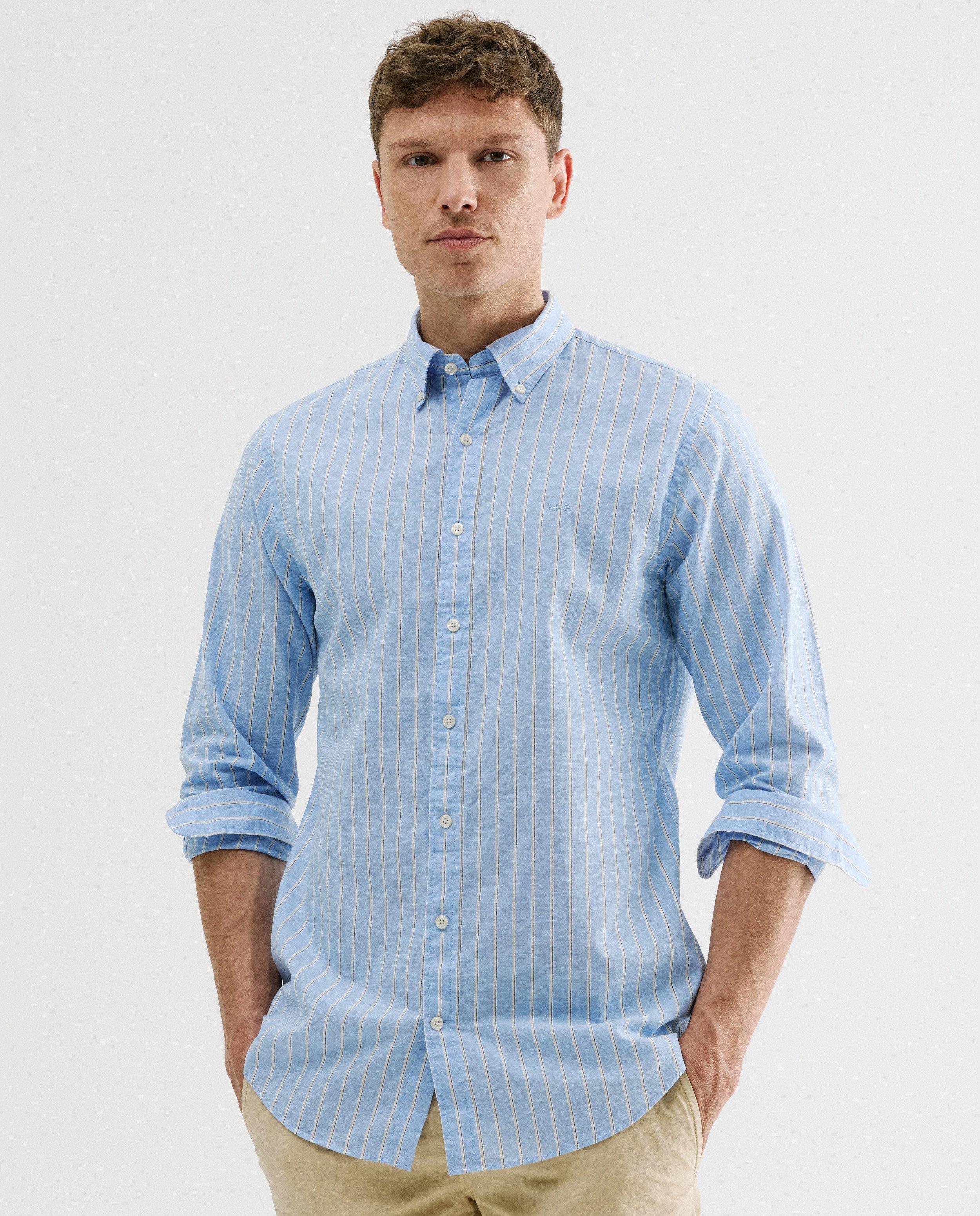 Hemd met linnen, regular fit - Product Detail - lichtblauw - afbeelding nummer 1