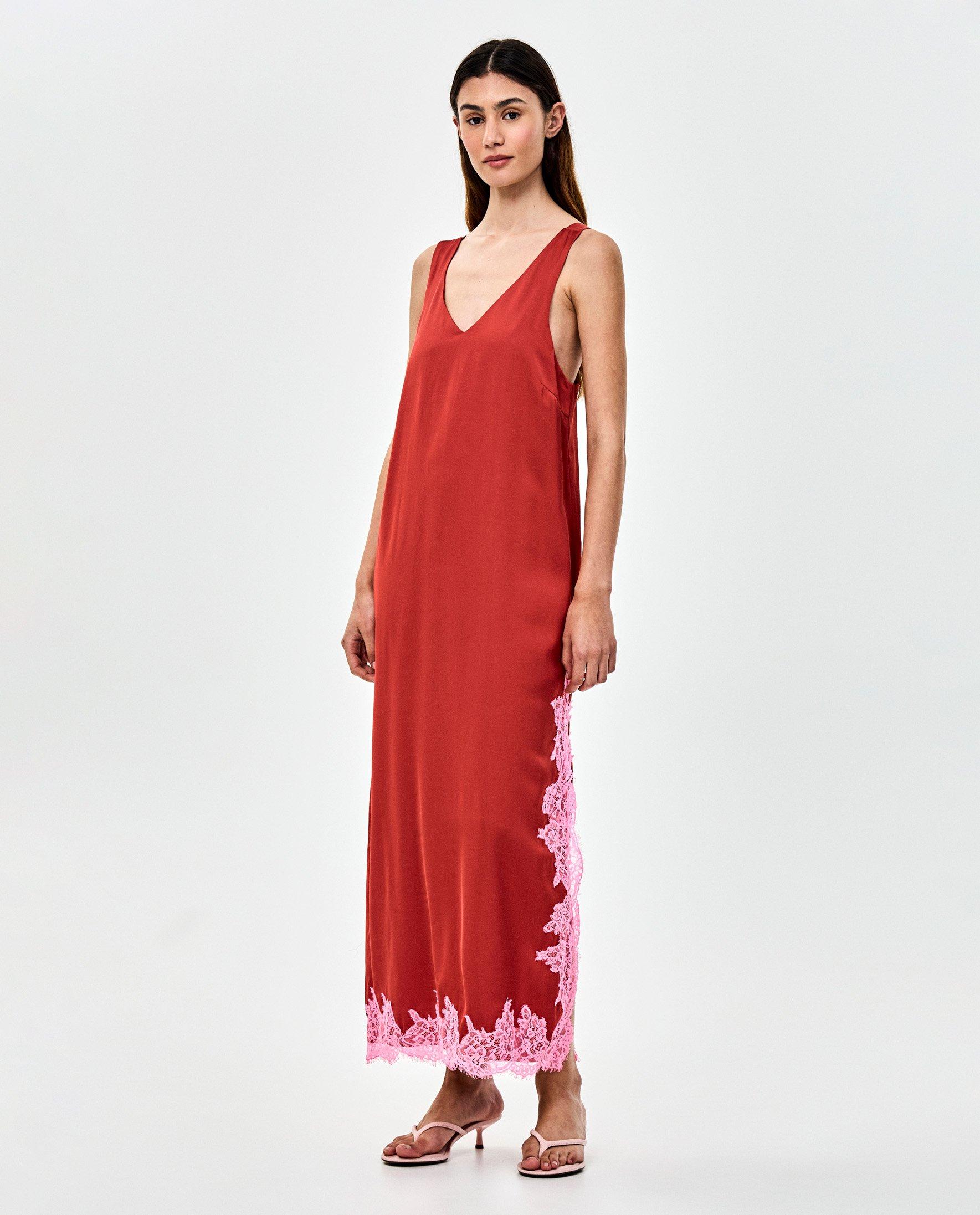 Jurk met kanten details - Product Detail - donkerrood - afbeelding nummer 3