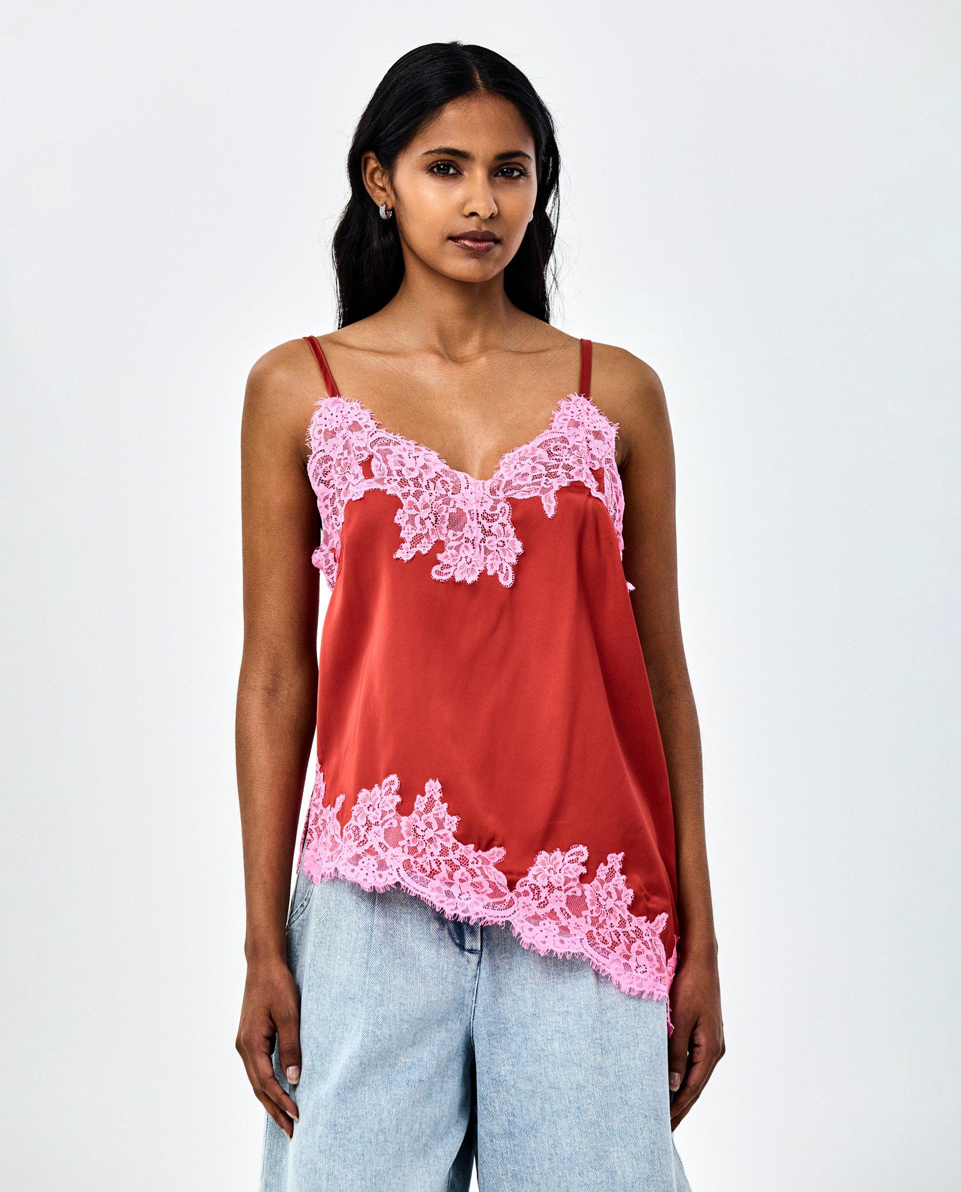 Top met kanten details - Product Detail - donkerrood - afbeelding nummer 1