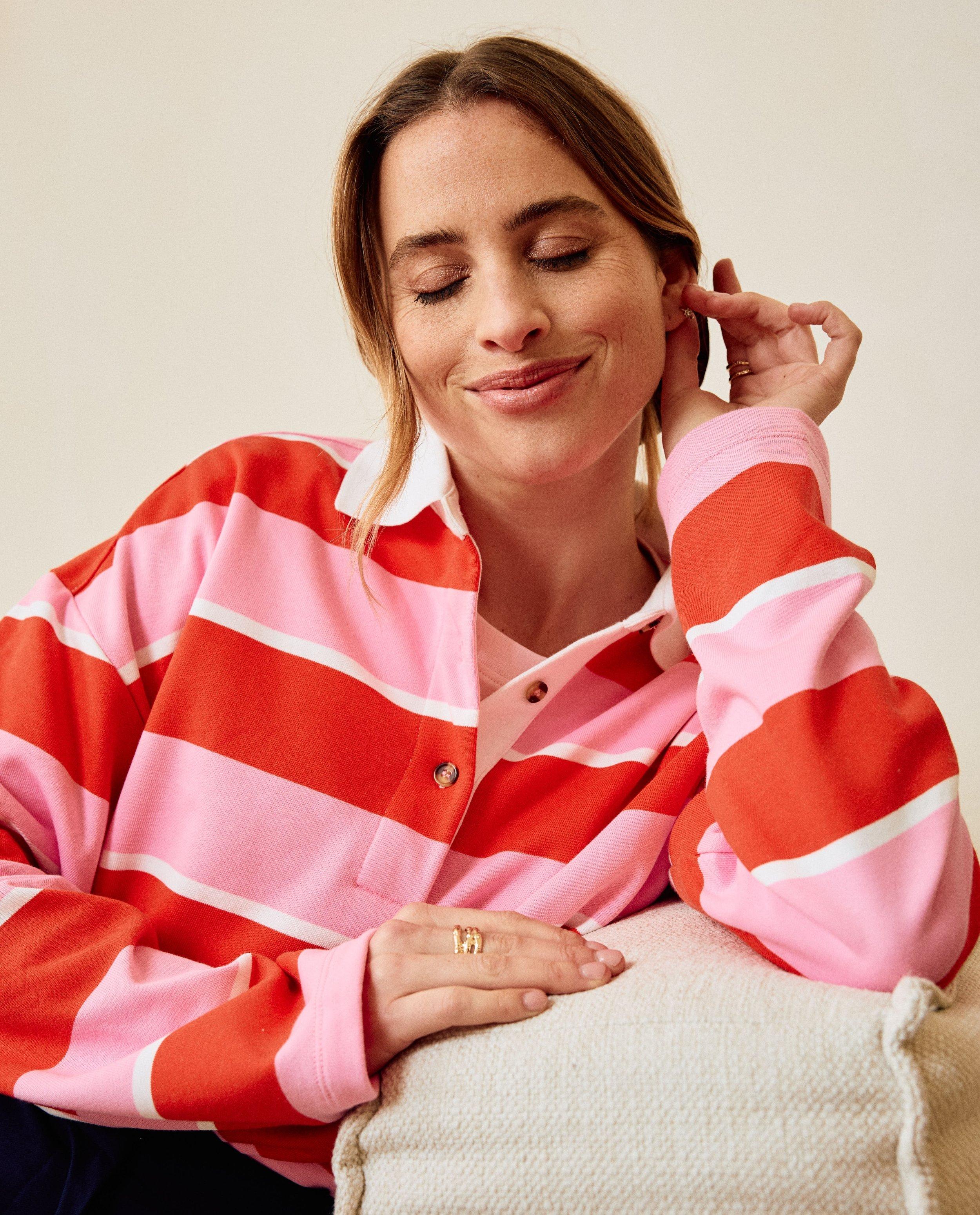 Rugbypolo met strepen, loose fit - Product Detail - felrood - afbeelding nummer 1