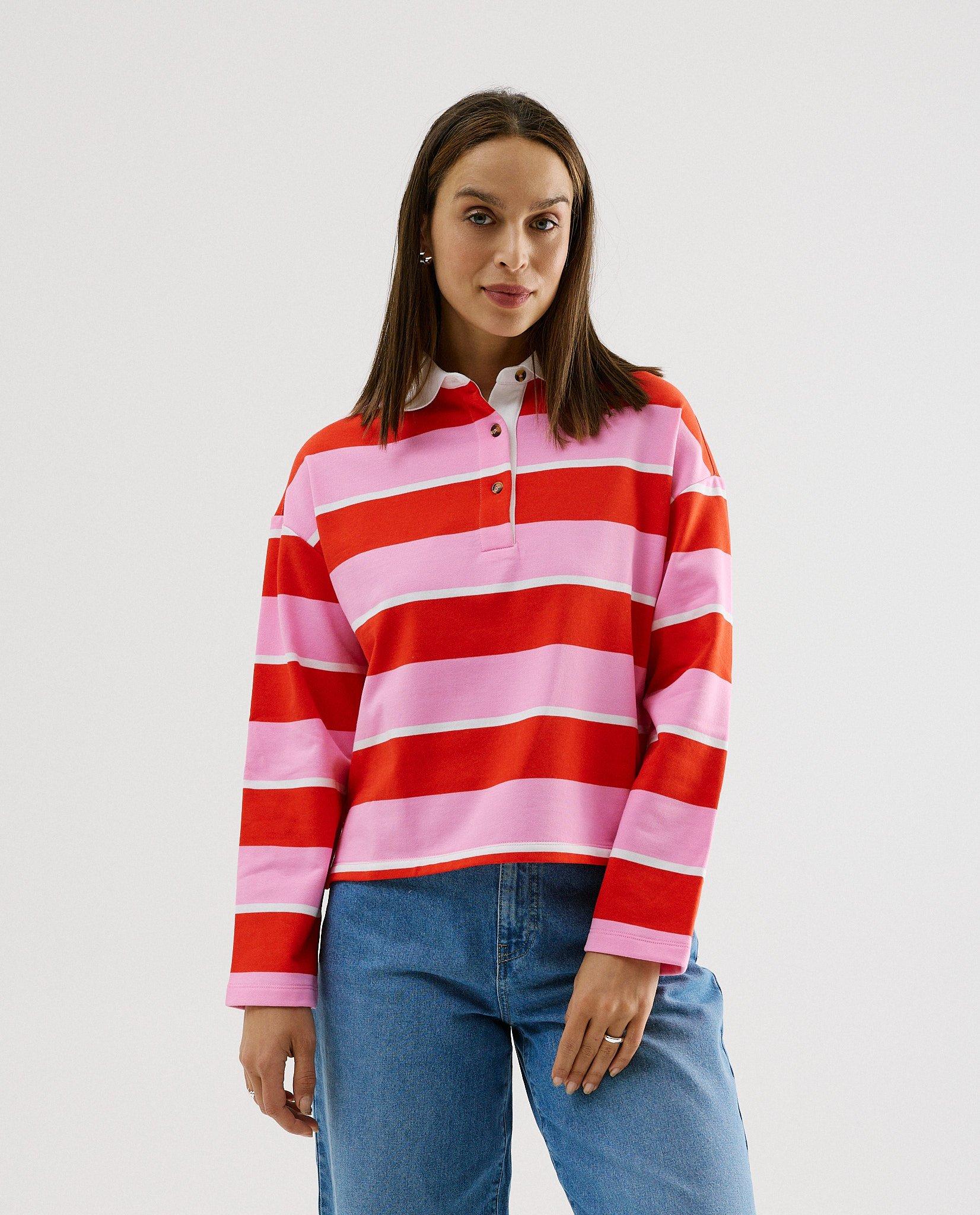 Rugbypolo met strepen, loose fit - Product Detail - felrood - afbeelding nummer 2