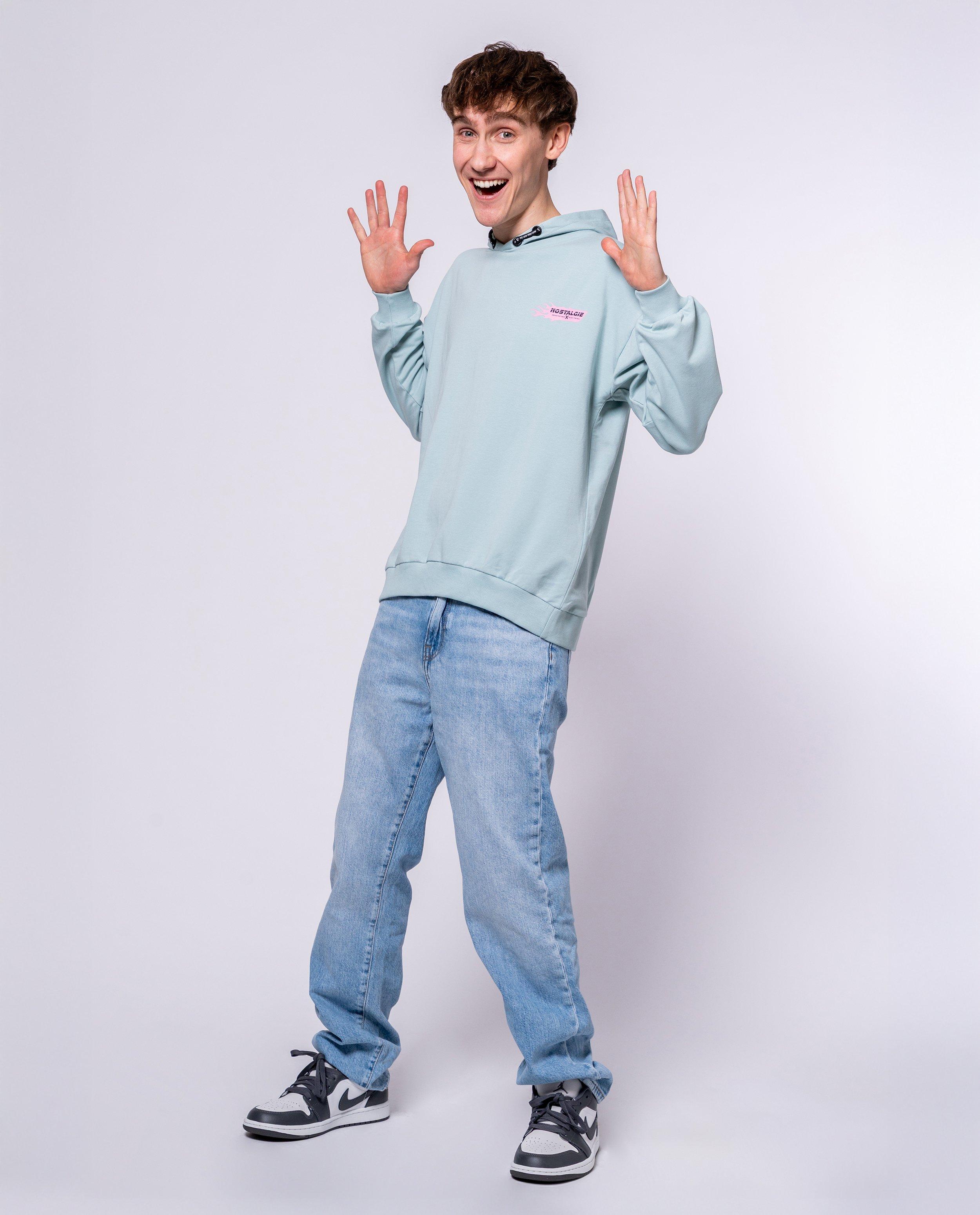 Hoodie avec backprint, 110-152, unisex - D&eacute;tails du produit - bleu clair - image num&eacute;ro 9