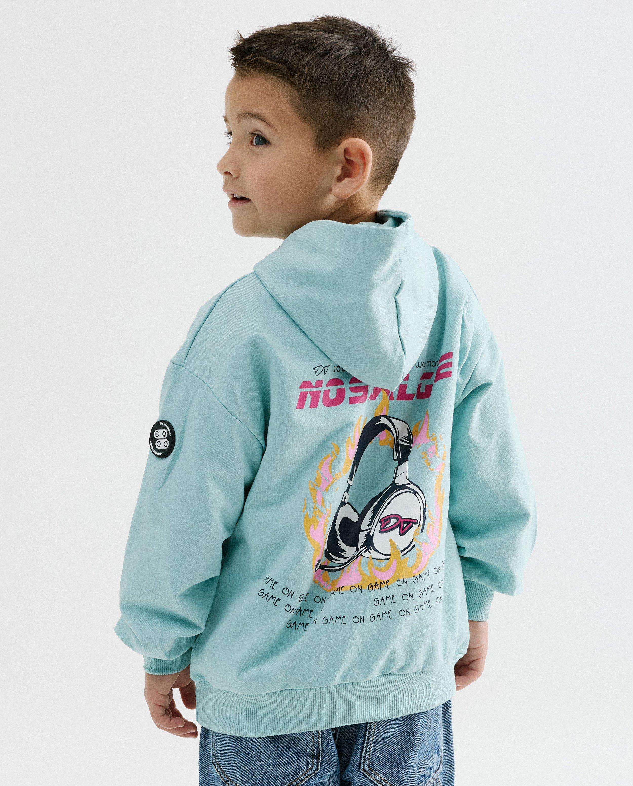 Hoodie avec backprint, 110-152, unisex - D&eacute;tails du produit - bleu clair - image num&eacute;ro 5