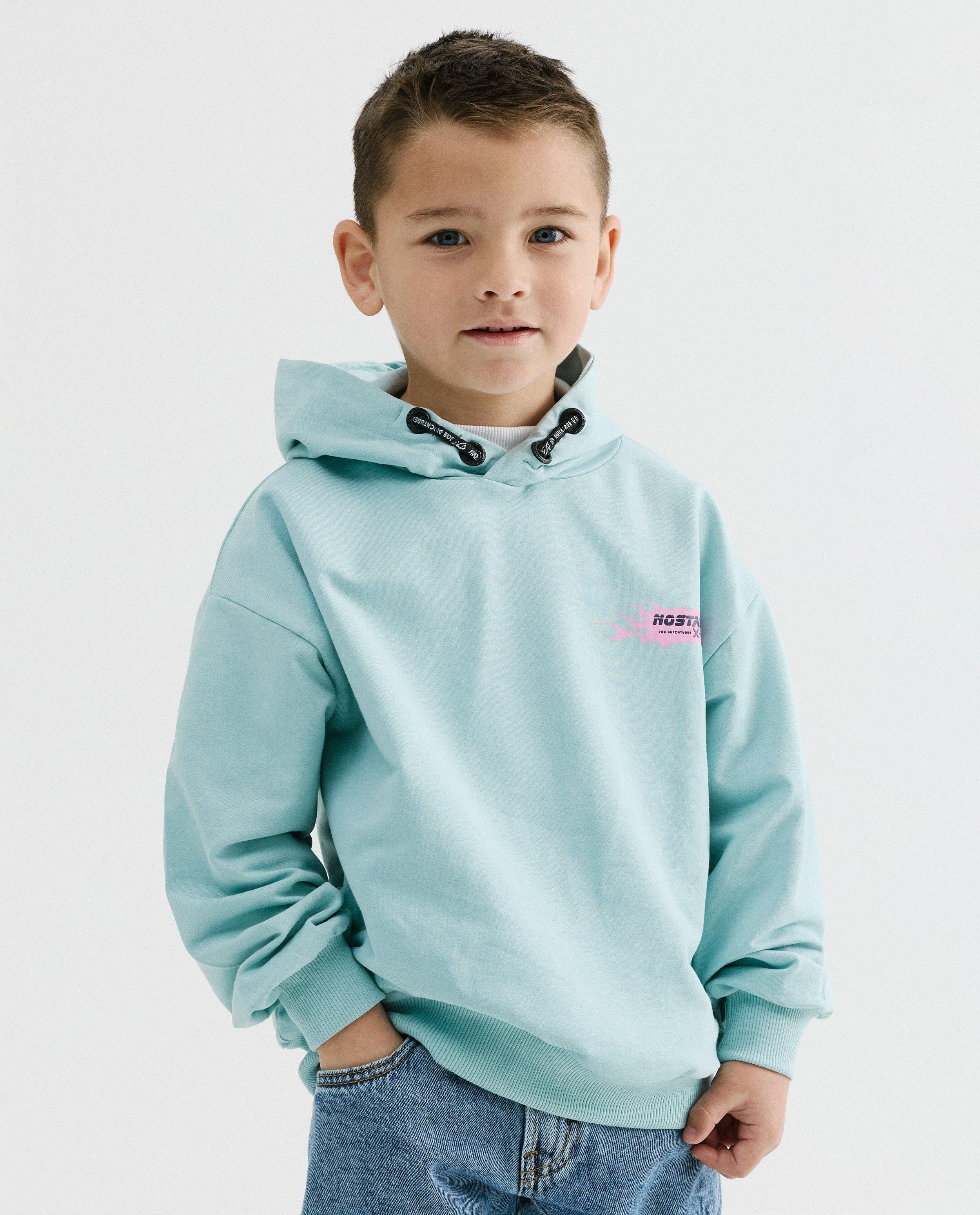 Hoodie avec backprint, 110-152, unisex - D&eacute;tails du produit - bleu clair - image num&eacute;ro 6