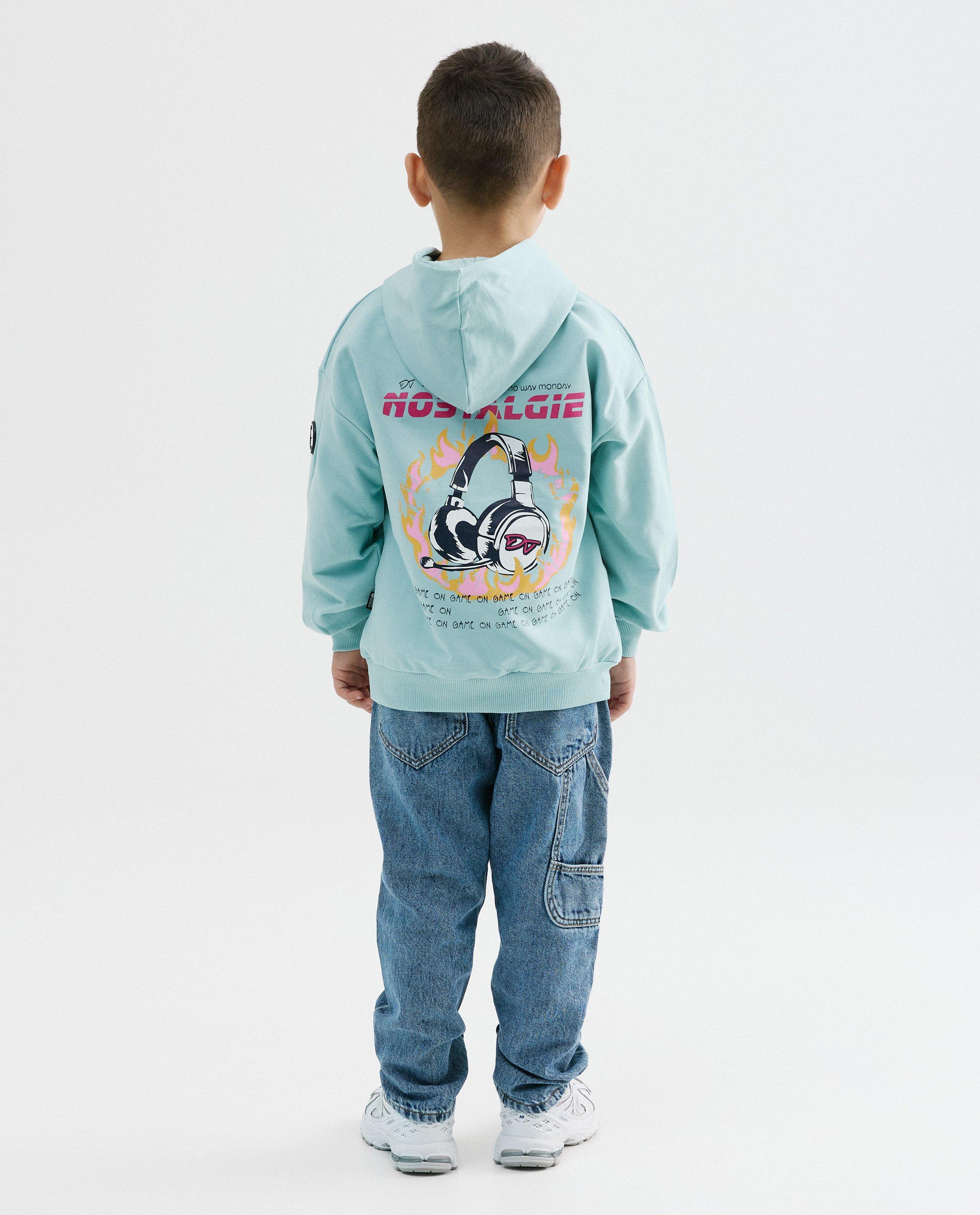 Hoodie avec backprint, 110-152, unisex - D&eacute;tails du produit - bleu clair - image num&eacute;ro 8