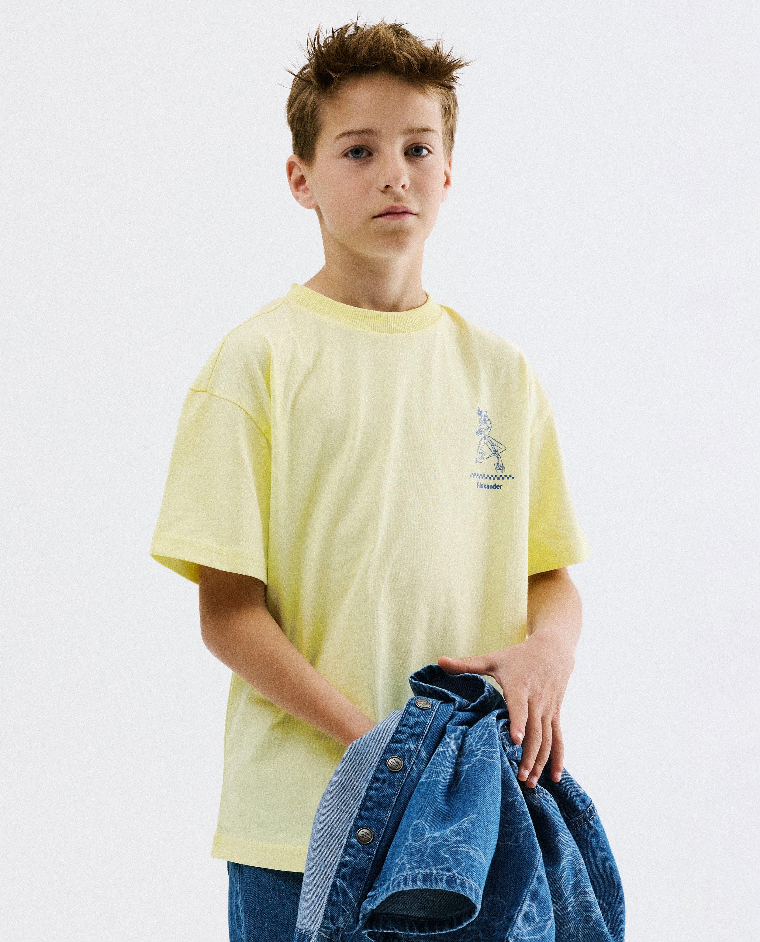 T-shirt met backprint Dino Warriors Dimitri Vegas, loose fit, 104-152 - Product Detail - lichtgeel - afbeelding nummer 1