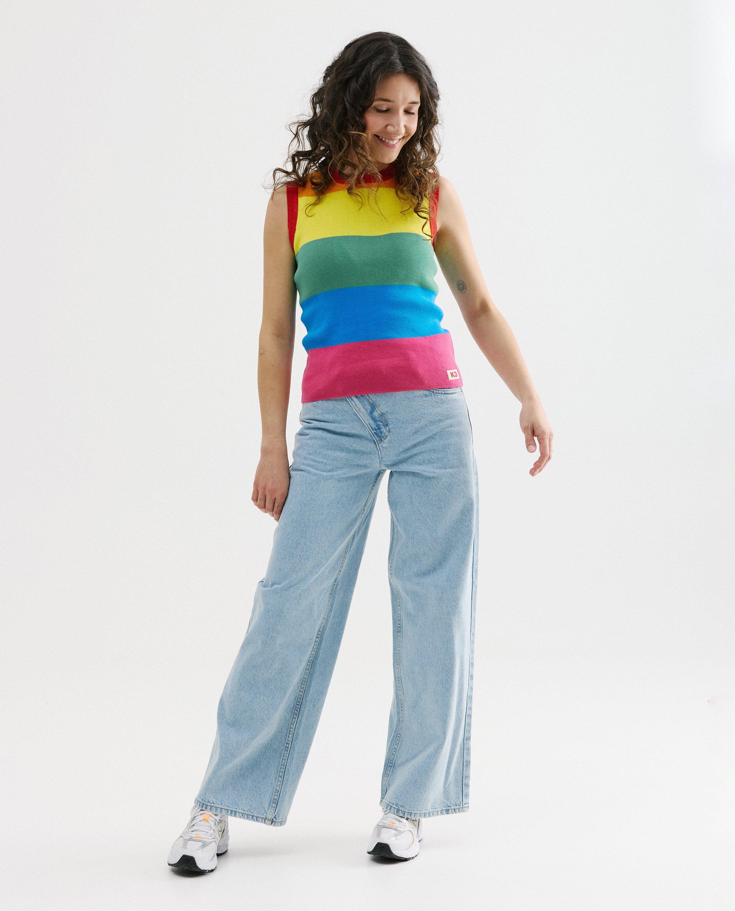 Top met regenboogstrepen, XS-XXL - Product Detail - oranje - afbeelding nummer 2