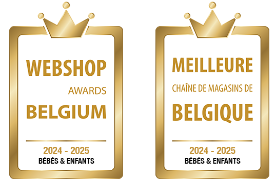 Entre 2024 et 2025, JBC a remporté à la fois le prix du meilleur webshop belge et celui du meilleur détaillant belge dans la catégorie bébé et enfant.