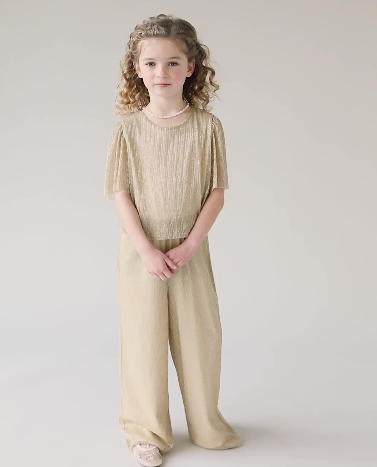 Combinaison pliss&eacute;e en satin avec paillettes, Special occasions, 116-152 - Vid&eacute;o - beige - thumbnail num&eacute;ro 2